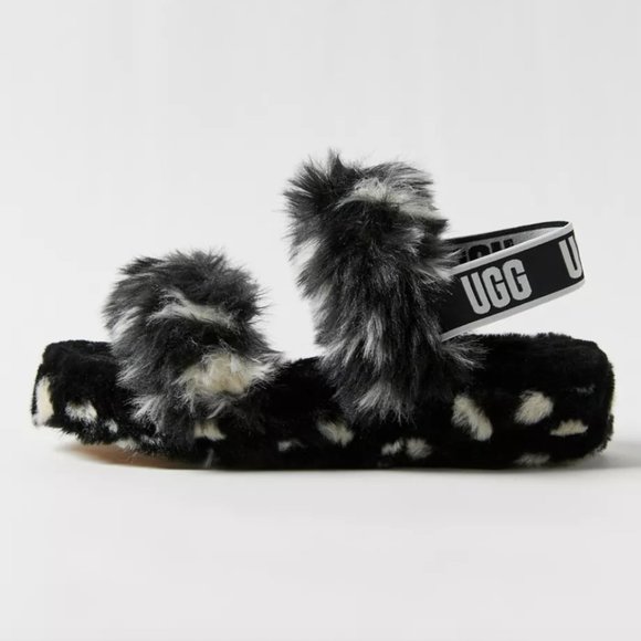 NWT UGG Oh Yeah Spotted Slide Furry Sandals LOWEST PRICE - Picture 1 of 4